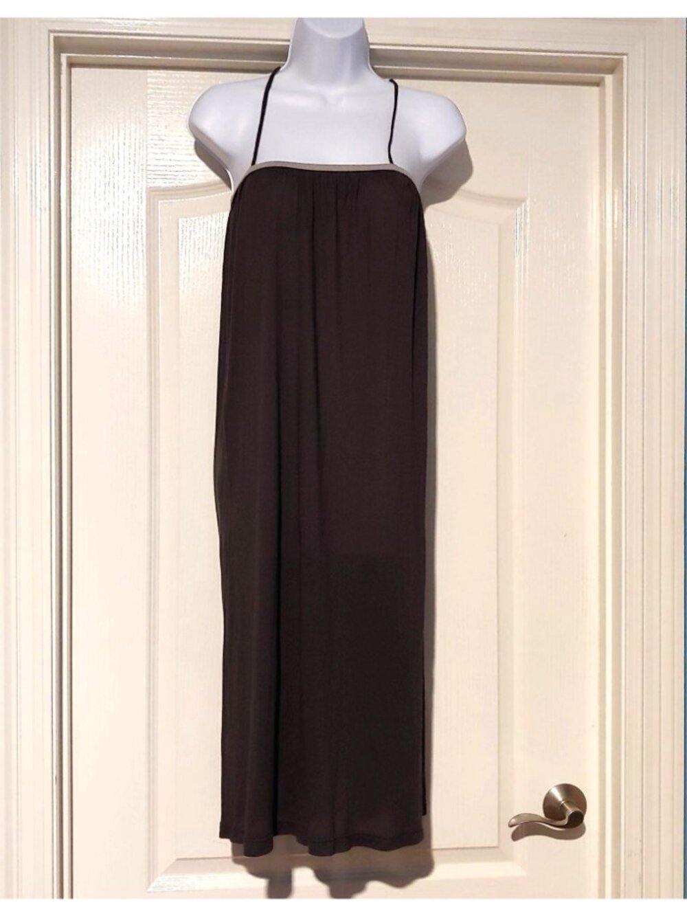Humanoid Semi-Sheer Halter Midi Dress Lightweight Minimalist Layer Resort Chic M - Picture 2 of 8